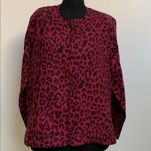 Cathy Petite by Cathy Daniels Burgundy Black Animal Print Jacket-NWOT- MP